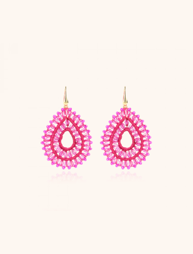 Lott. Gioielli Fuchsia Oorbellen Silk Drop Double Crystal
