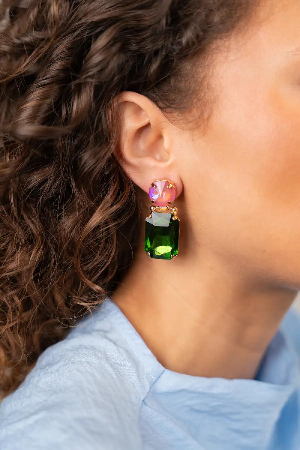 Lott. Gioielli Fuchsia Oorbellen Suzi Rectangle W/ Round Earplug