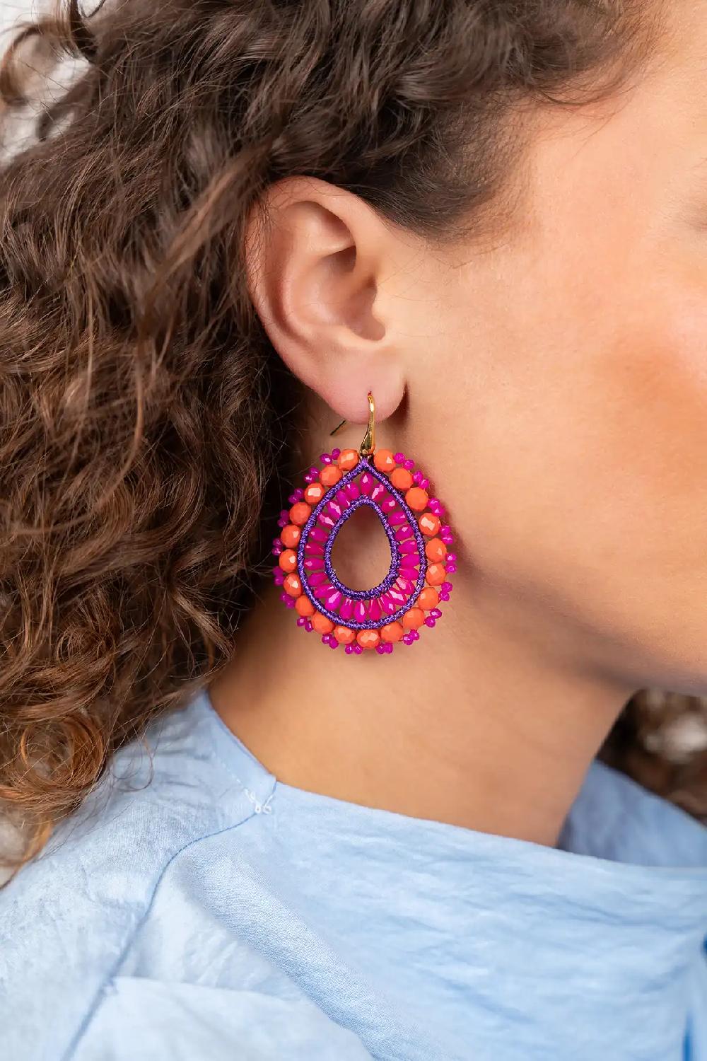 Lott. Gioielli Fuchsia Oorbellen Vos Open Drop L Irr. Stones