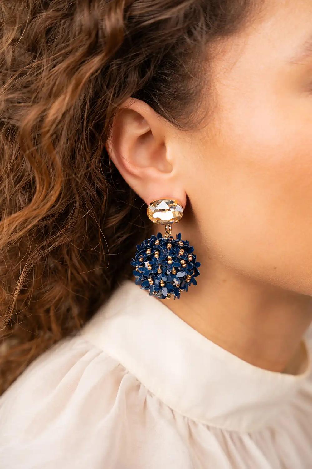 Lott. Gioielli Gemixte Blauwe Daisy Flower Globe L Strass Oorbellen