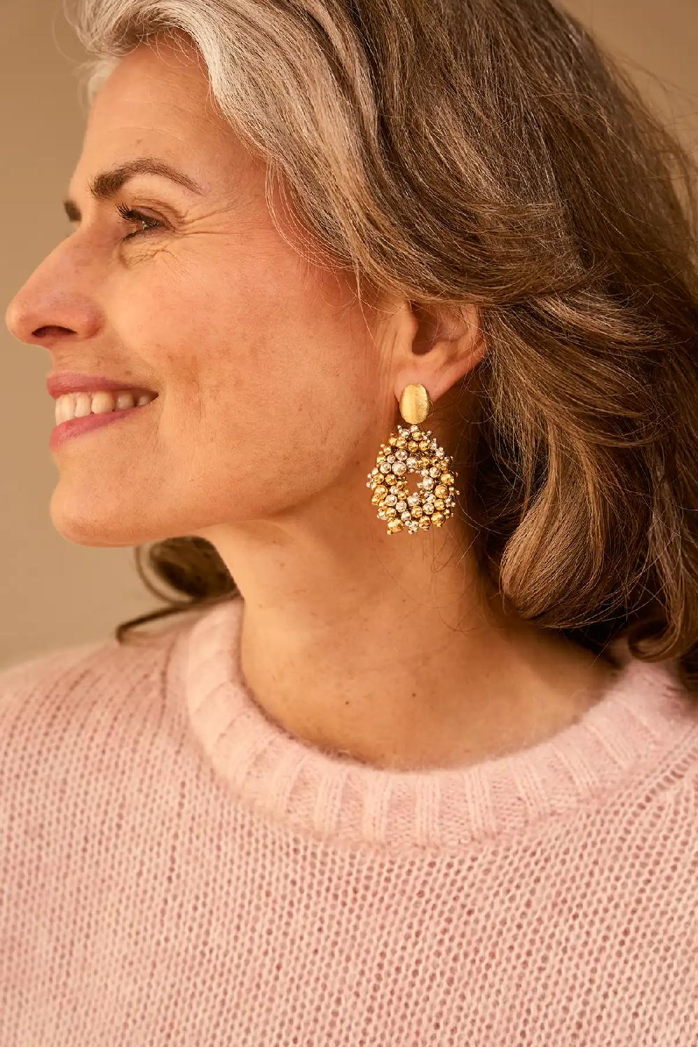 Lott. Gioielli Goud- En Zilverkleurige Oorbellen Louise Irregular Double Stones Drop S