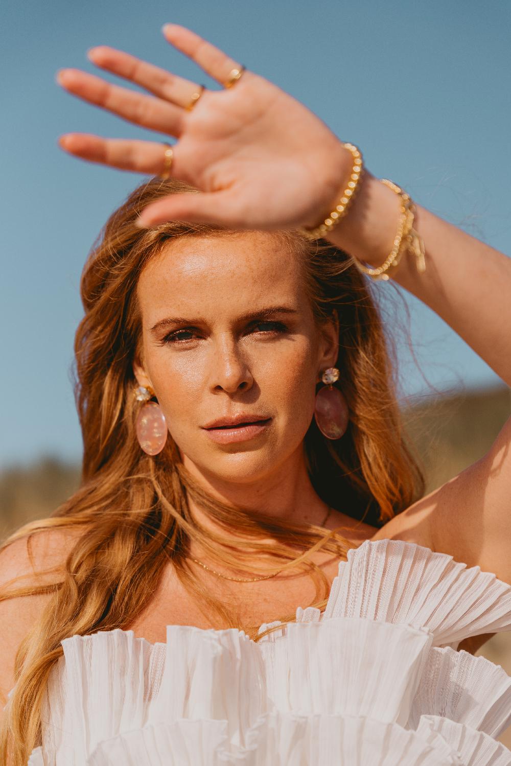 Lott. Gioielli Goud Roze Oorbellen Celia Ovaal L Strass