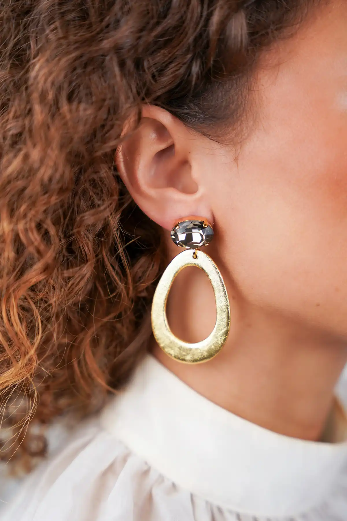 Lott. Gioielli Gouden/Black Diamond Houten Oorbellen Maud Open Drop M