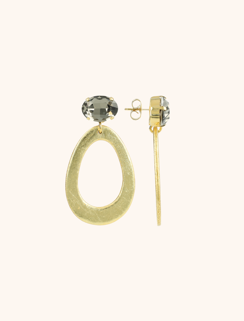 lott. gioielli Gouden/Black Diamond Houten Oorbellen Maud Open Drop M