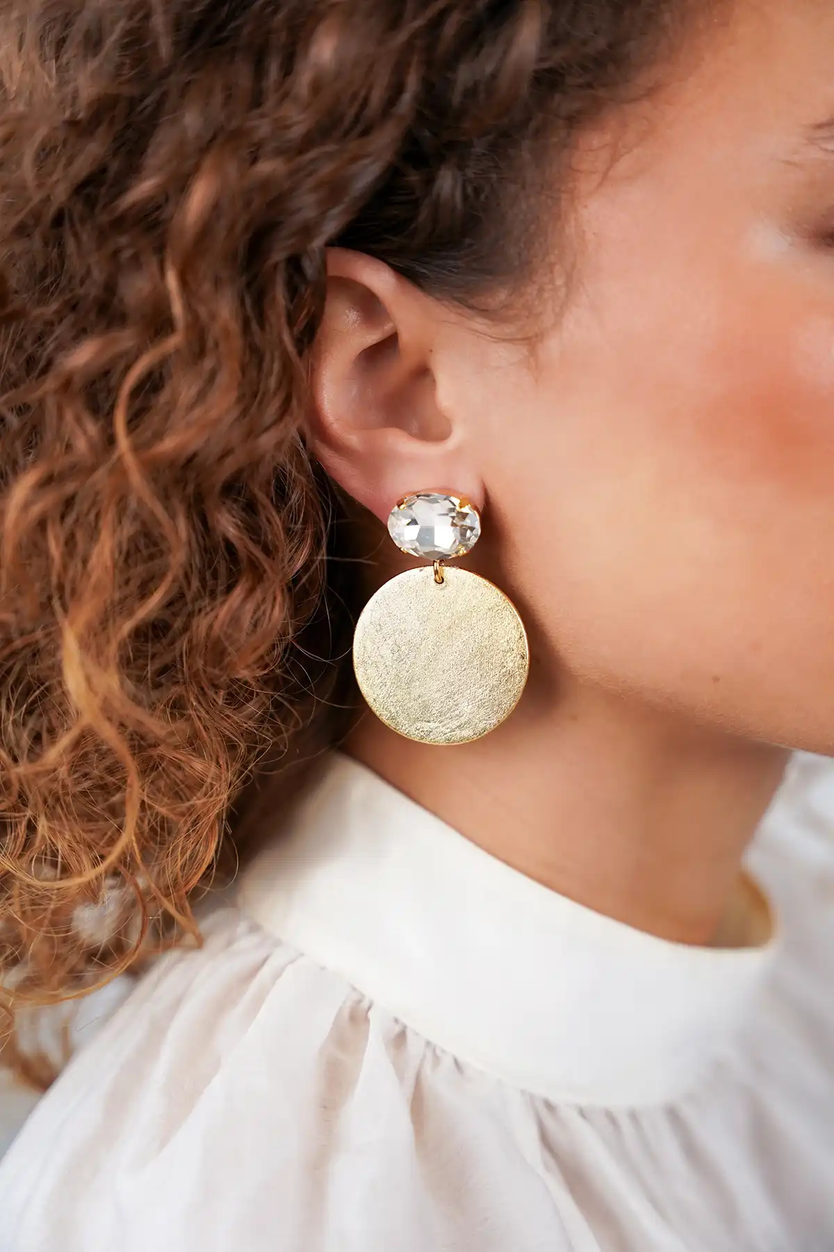 Lott. Gioielli Gouden/Crystal Houten Oorbellen Marijn Circle S