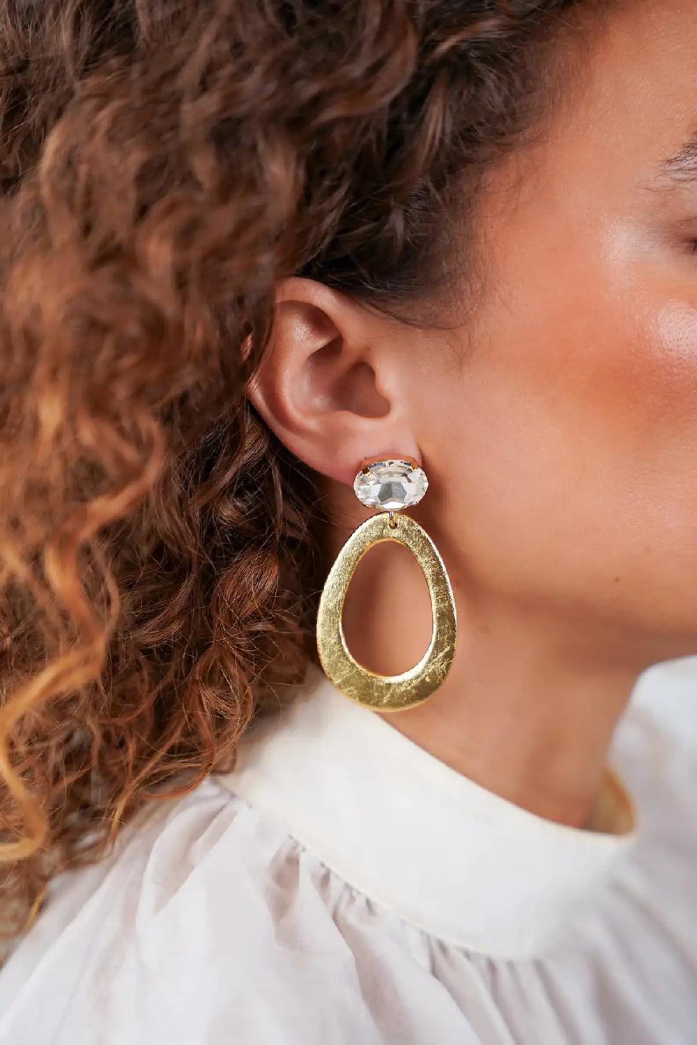 Lott. Gioielli Gouden/Crystal Houten Oorbellen Maud Open Drop M