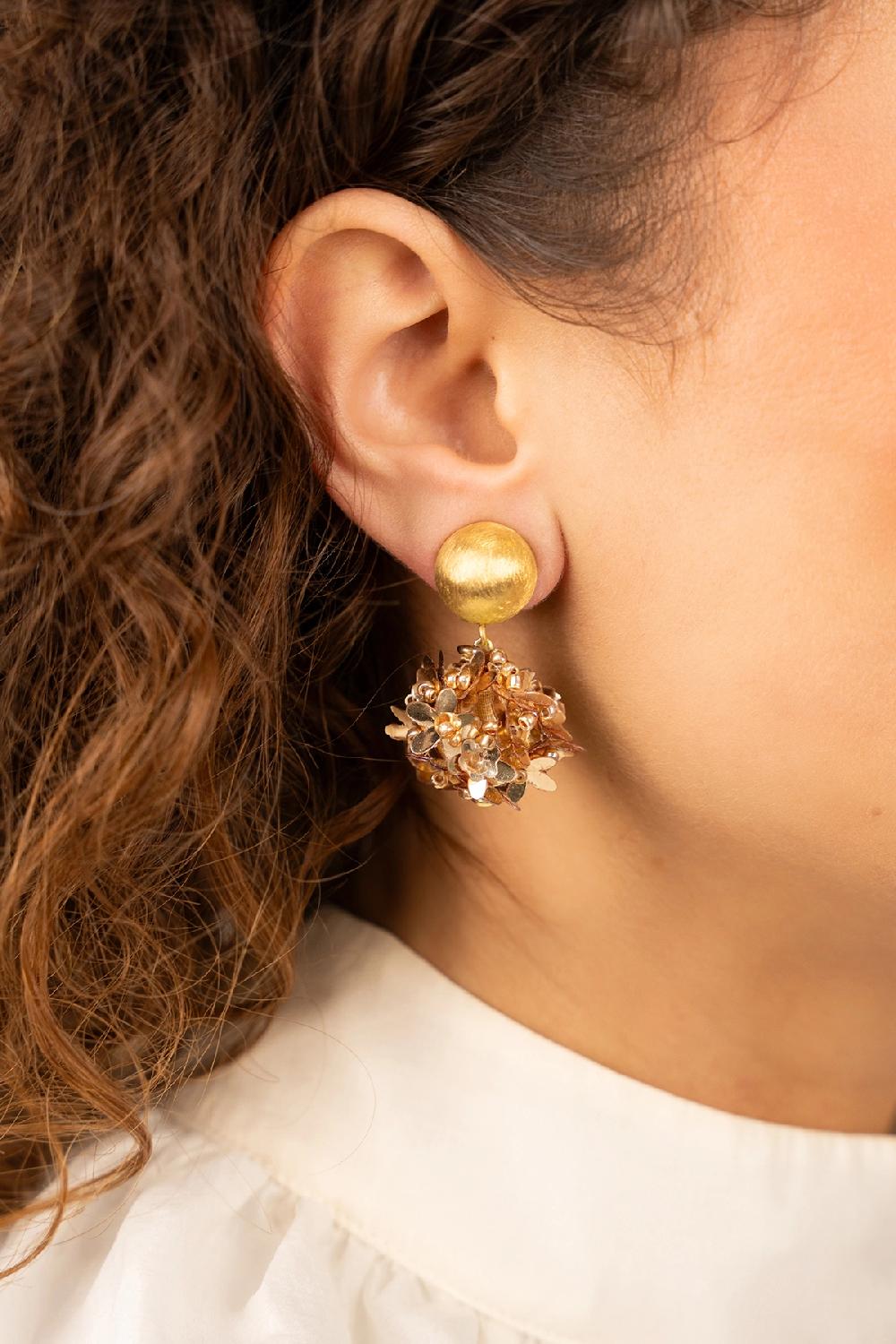 Lott. Gioielli Gouden Sequin Flower Globe Oorbellen S Clip