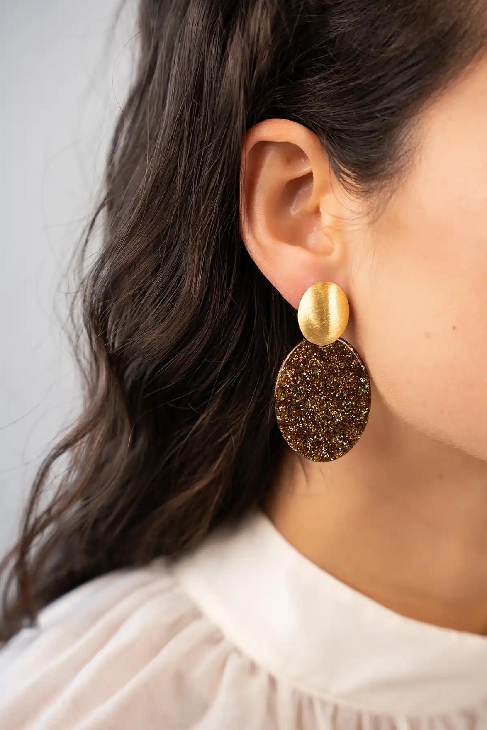 Lott. Gioielli Goudkleurige Glitter Oorbellen Celia Ovaal S