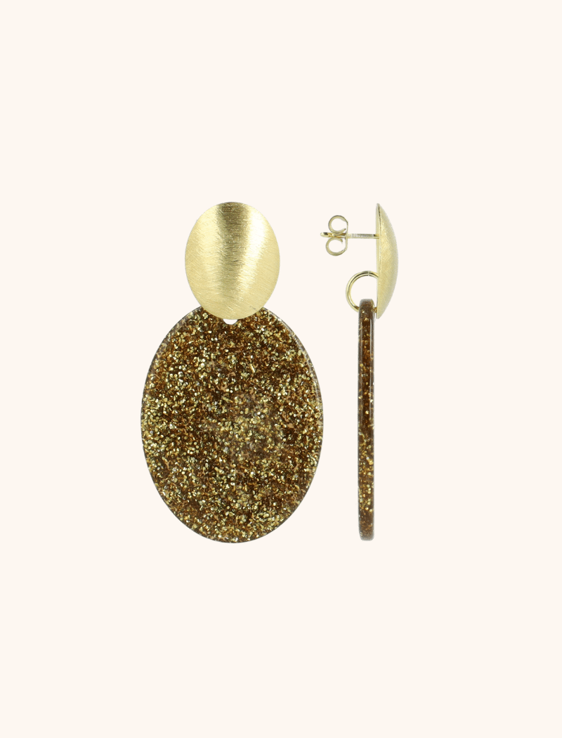 lott. gioielli Goudkleurige Glitter Oorbellen Celia Ovaal S