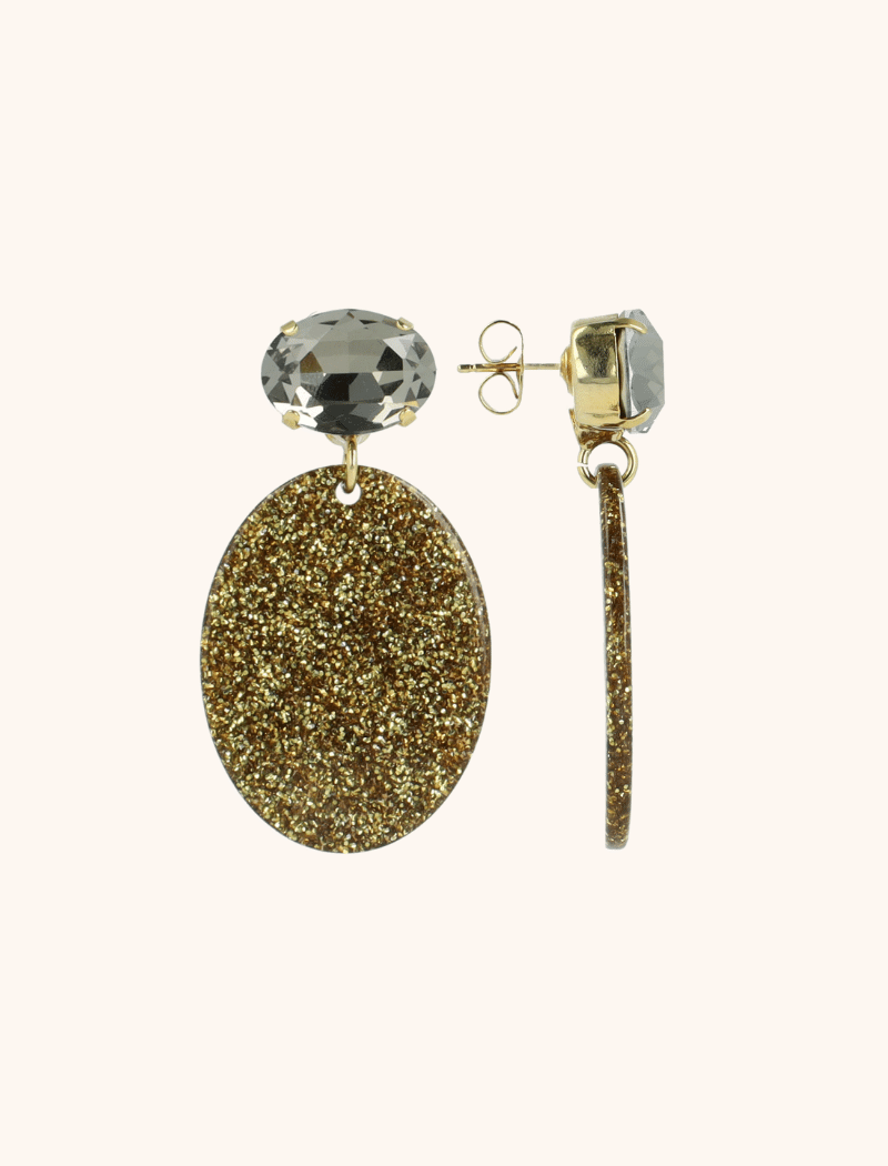 lott. gioielli Goudkleurige Glitter Oorbellen Celia Strass Ovaal S