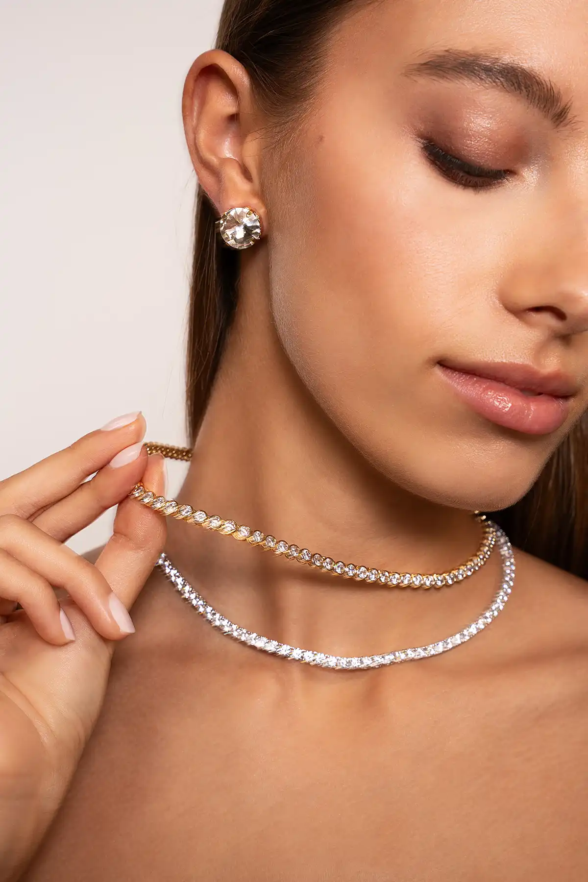 Lott. Gioielli Goudkleurige Ketting Framed Round Crystals