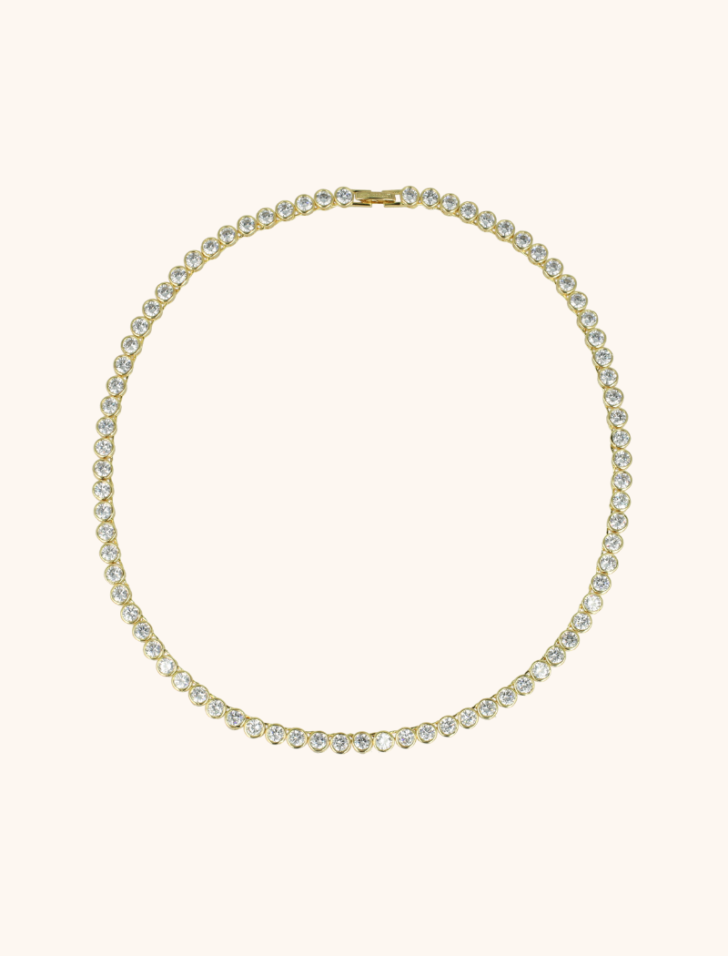 Lott. Gioielli Goudkleurige Ketting Framed Round Crystals