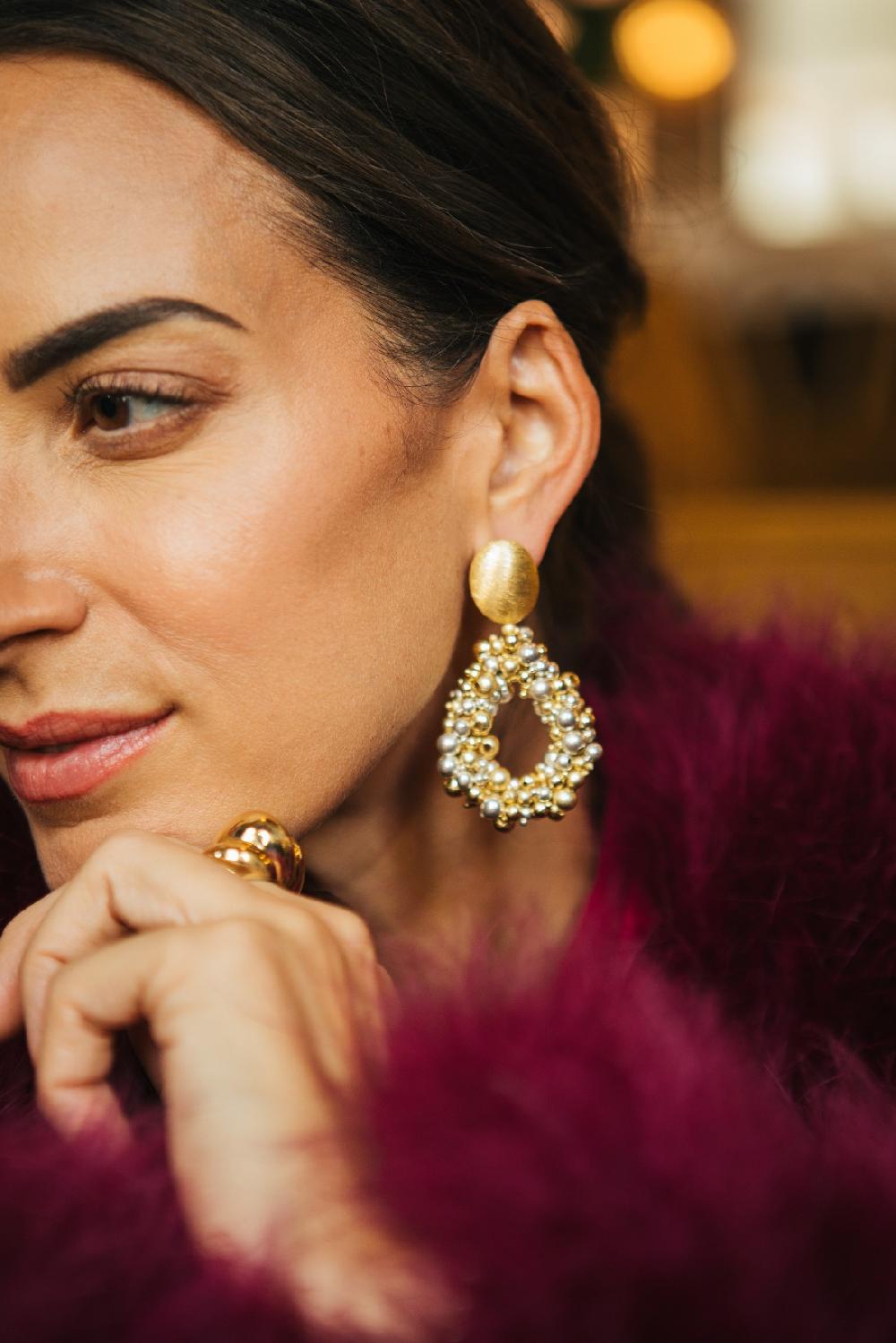 Lott. Gioielli Goudkleurige Oorbellen Louise Irregular Double Stones Drop L