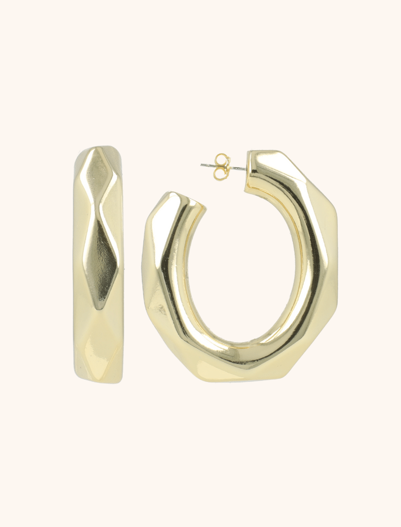 lott. gioielli Goudkleurige Oorbellen Ovaal Creool Faceted Vintage XL