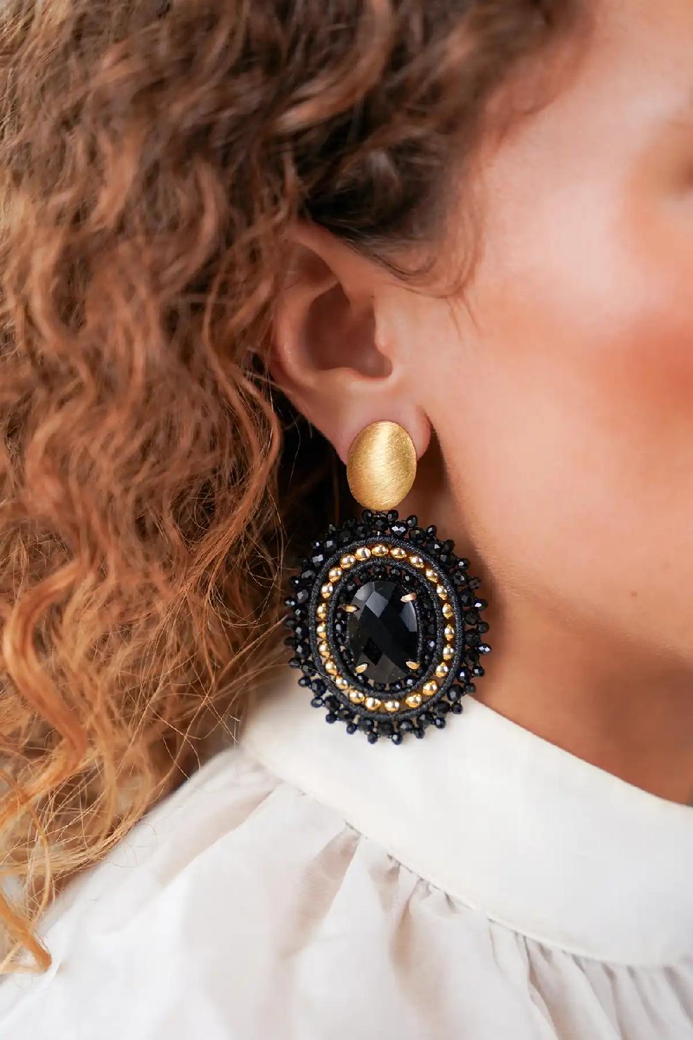 Lott. Gioielli Goudkleurige Zwarte Oorbellen Jamie Ovaal L Met Steen