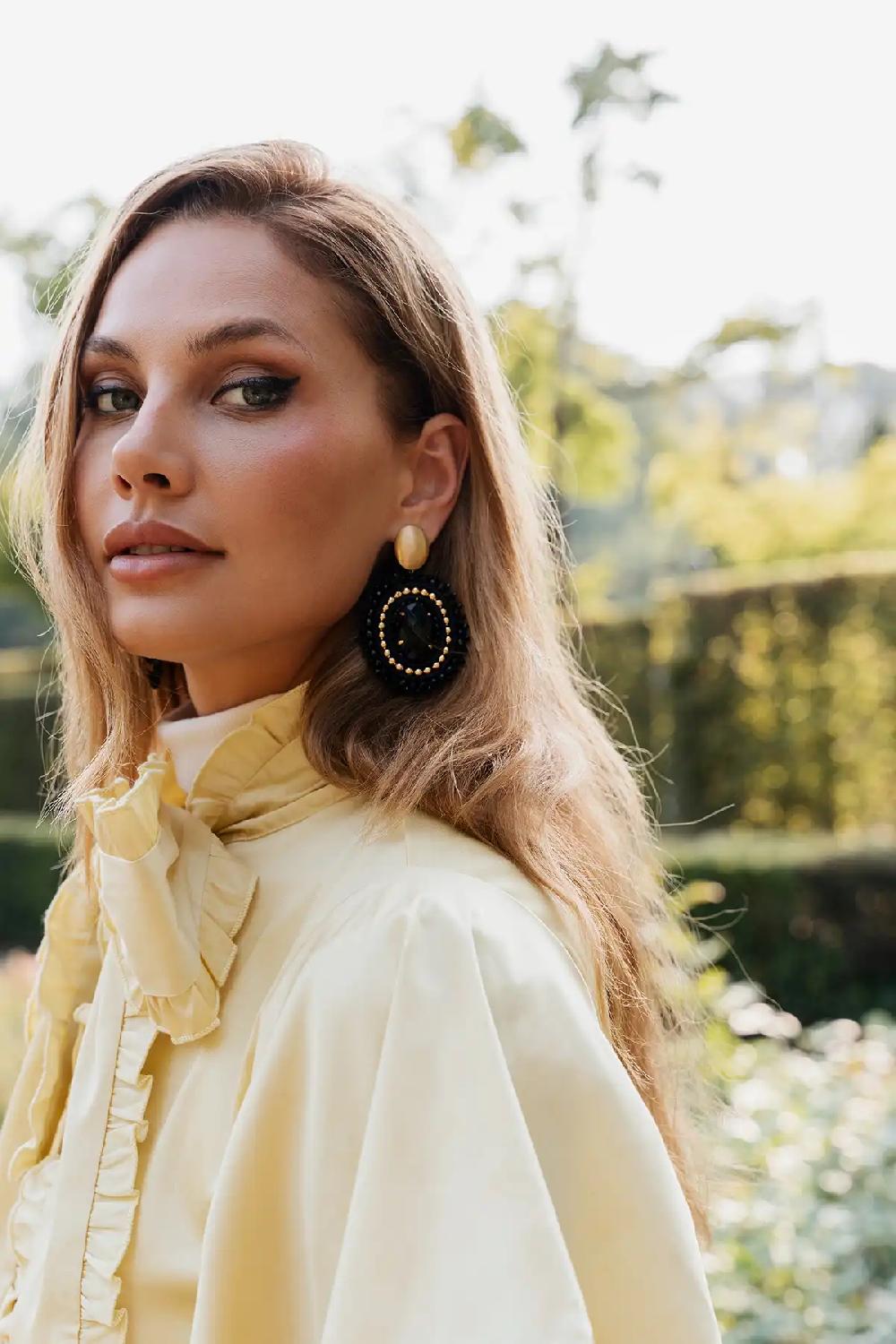 Lott. Gioielli Goudkleurige Zwarte Oorbellen Jamie Ovaal L Met Steen