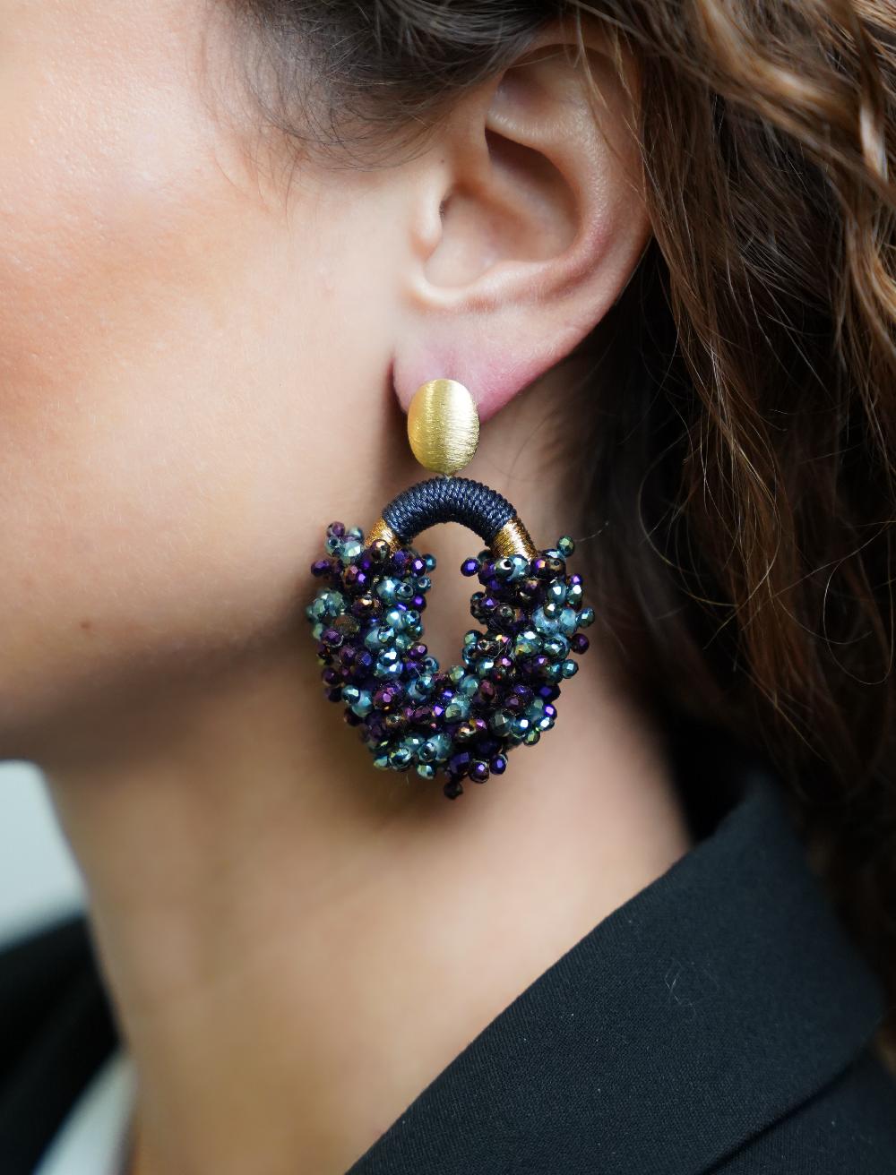 Lott. Gioielli Groen Paarse Oorbellen Eve Ovaal Double Stones M