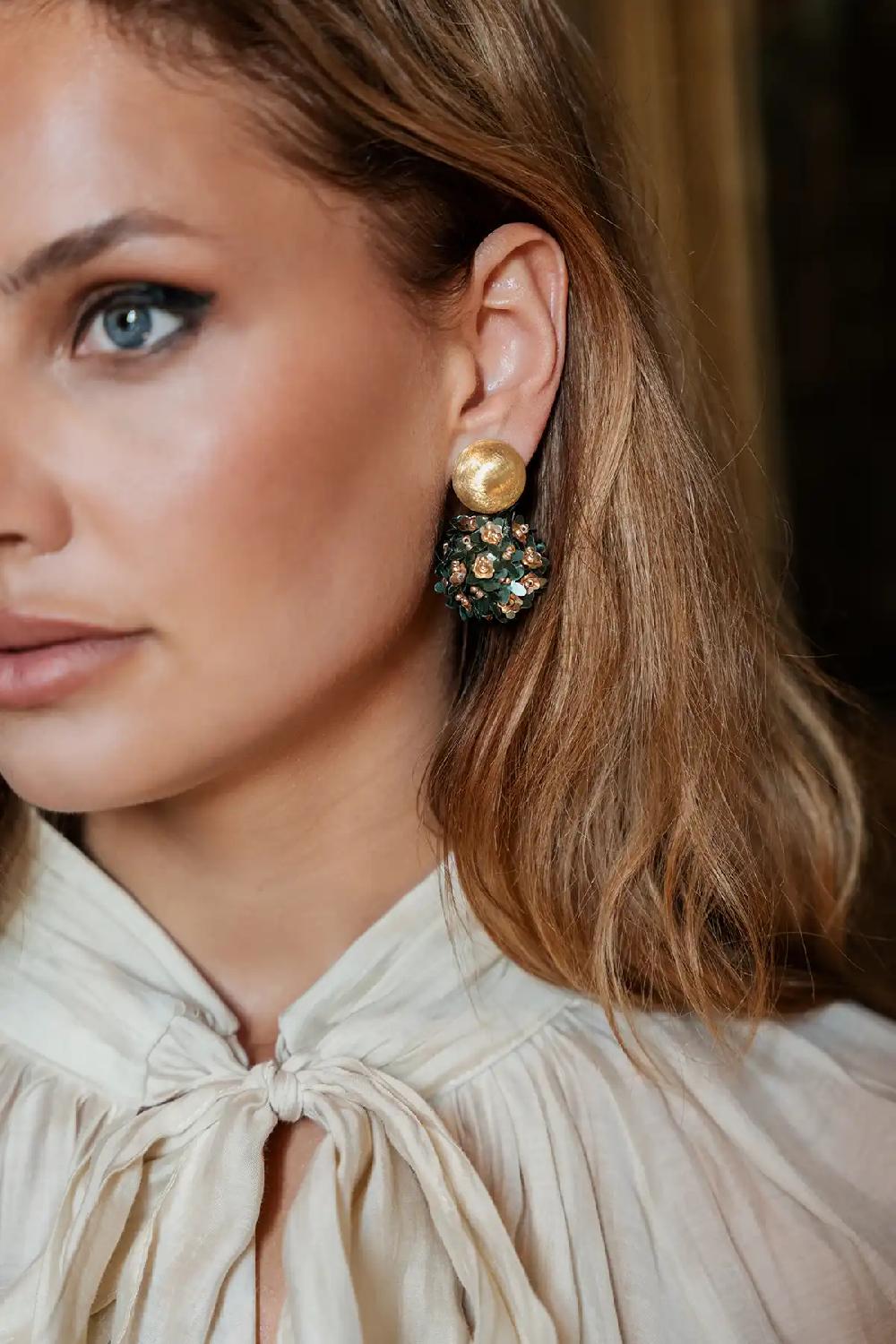 Lott. Gioielli Groene Flower Sequin Oorbellen Daisy Globe M