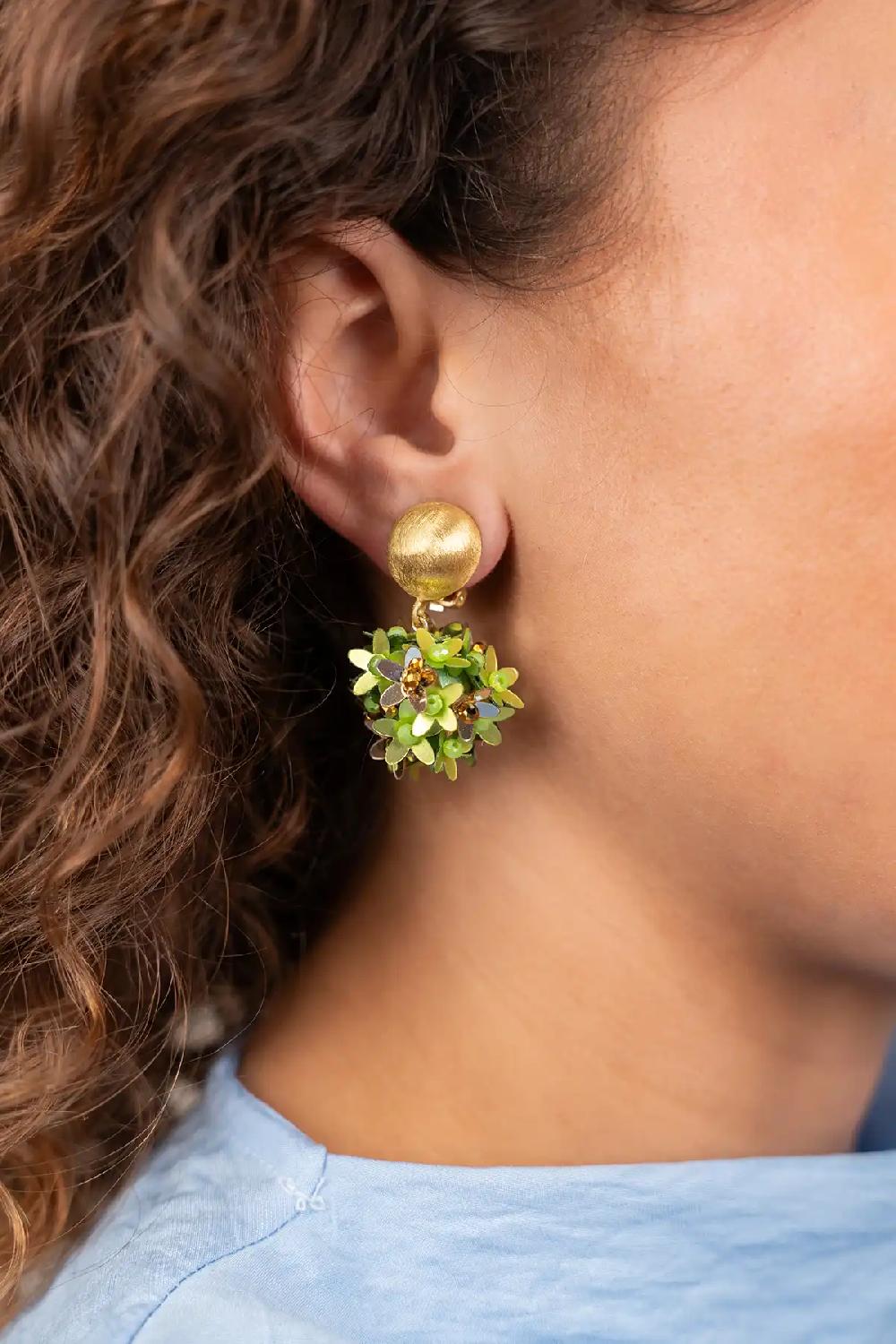 Lott. Gioielli Groene Oorbellen Daisy Sequin Flower Globe S Clip