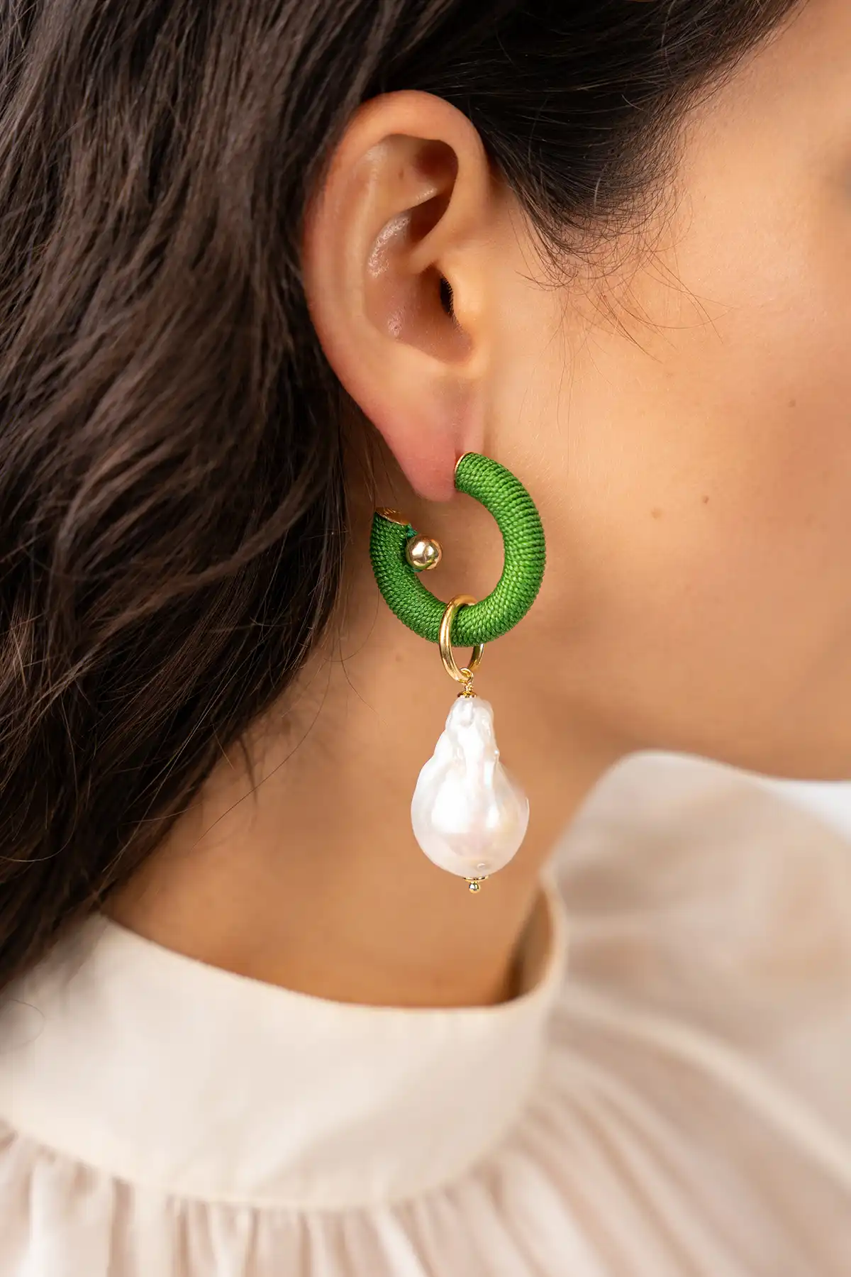 Lott. Gioielli Groene Oorbellen Gaia Creool S Parel XL