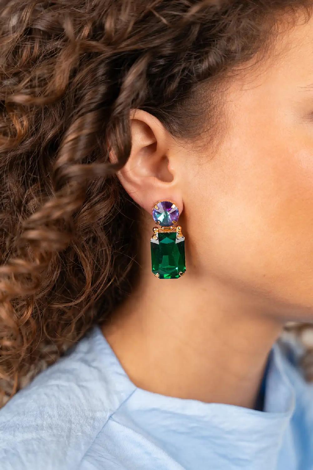 Lott. Gioielli Groene Oorbellen Suzi Rectangle W/ Round Earplug