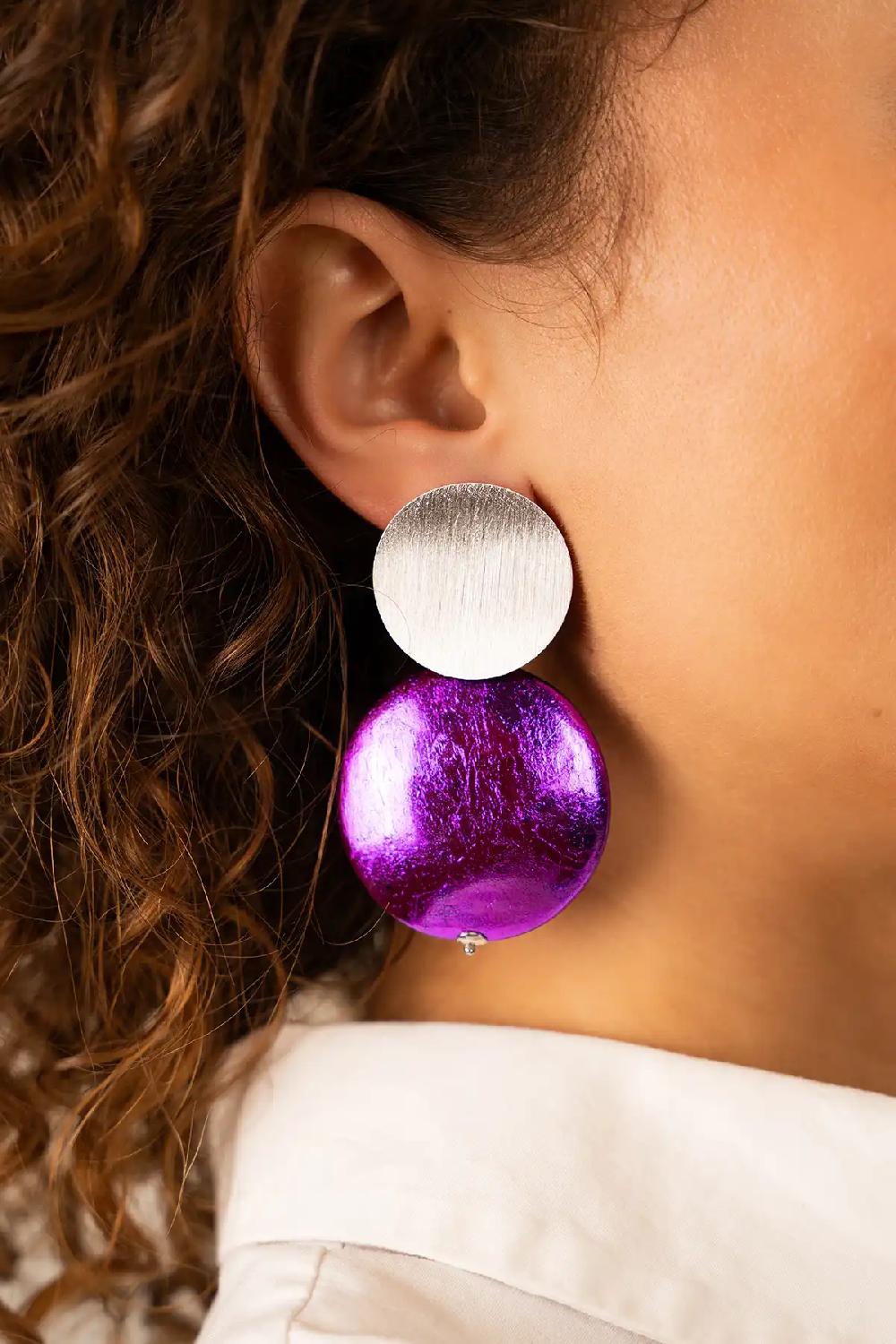 Lott. Gioielli Houten Oorbellen Rond XL Metallic Paars