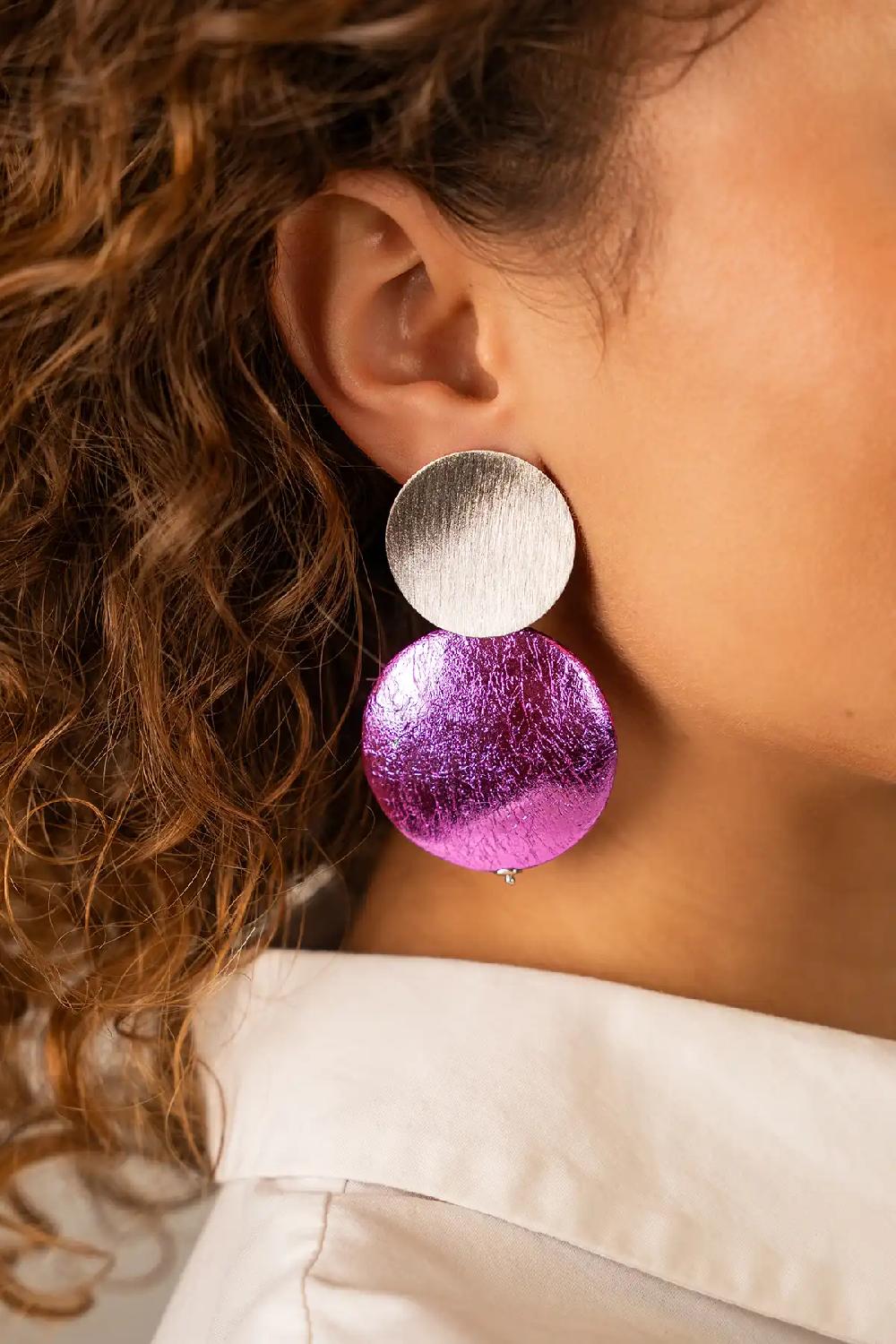 Lott. Gioielli Houten Oorbellen Rond XL Metallic Roze