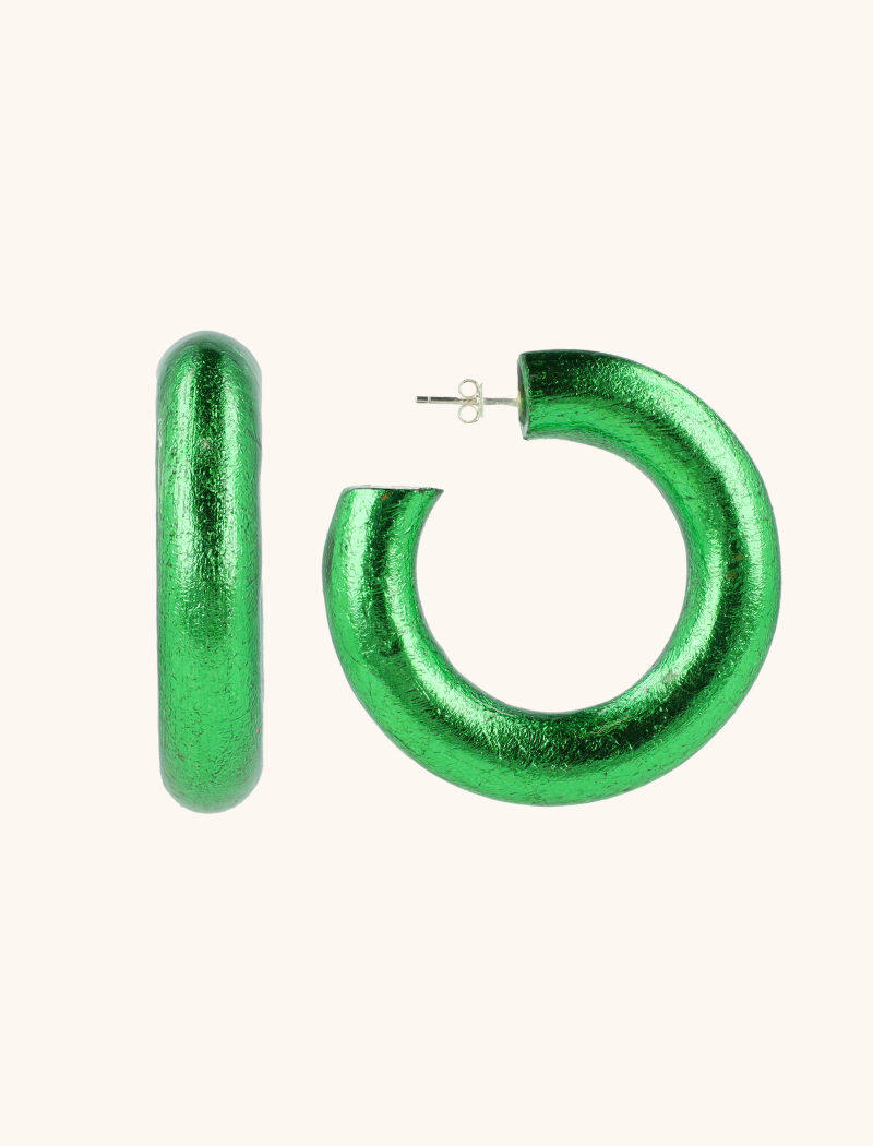 lott. gioielli Houten Oorbellen Wiep Creool L Metallic Groen