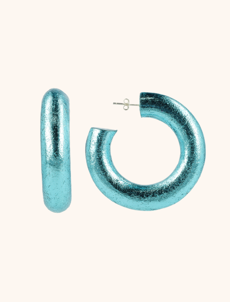 Lott. Gioielli Houten Oorbellen Wiep Creool L Metallic Licht Blauw