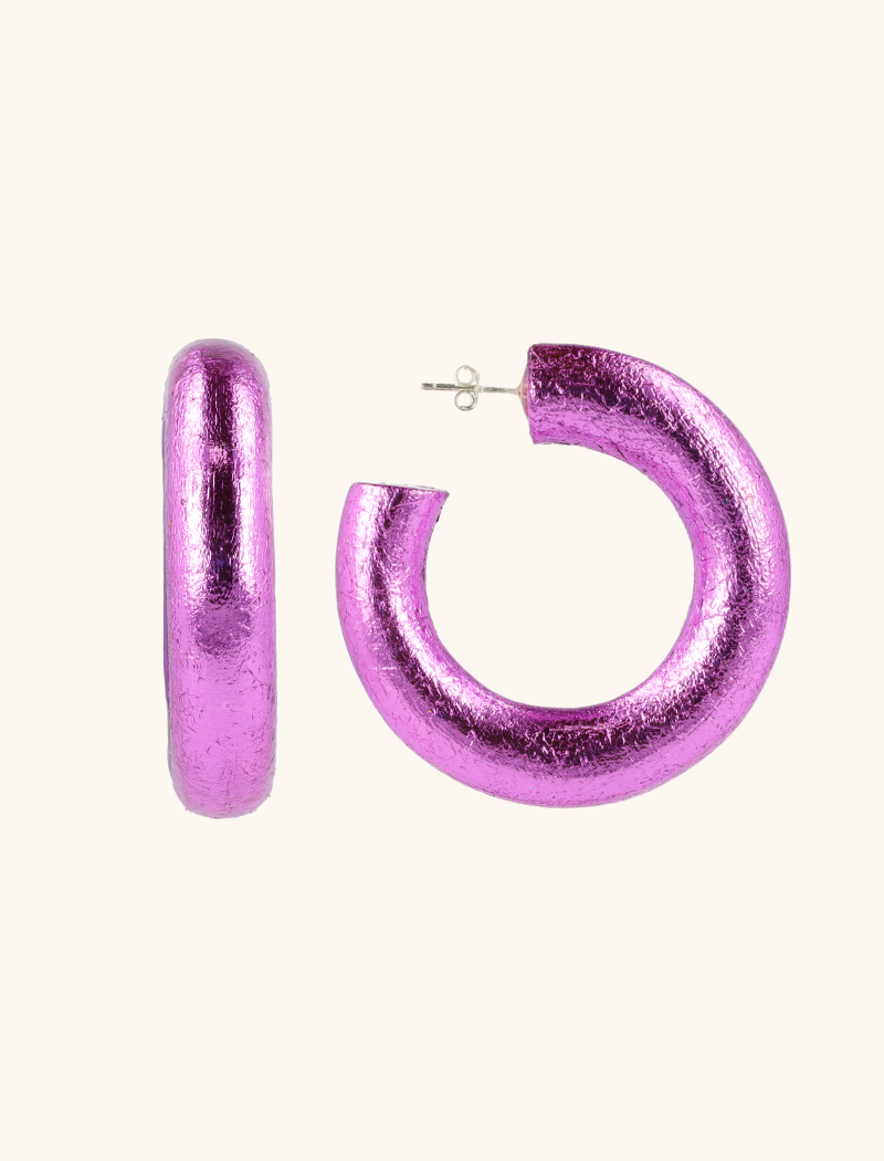 lott. gioielli Houten Oorbellen Wiep Creool L Metallic Roze