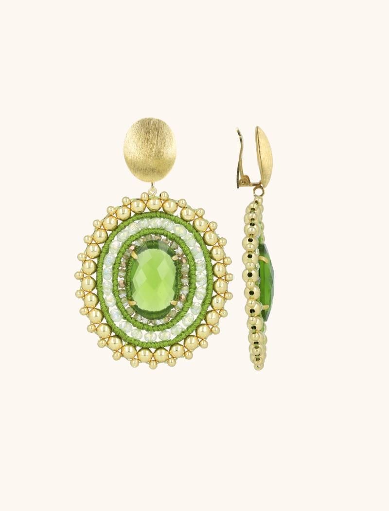 Lott. Gioielli Koele Groene Oorbellen Jamie Filled Oval 3 Ringen Met Steen L Clip