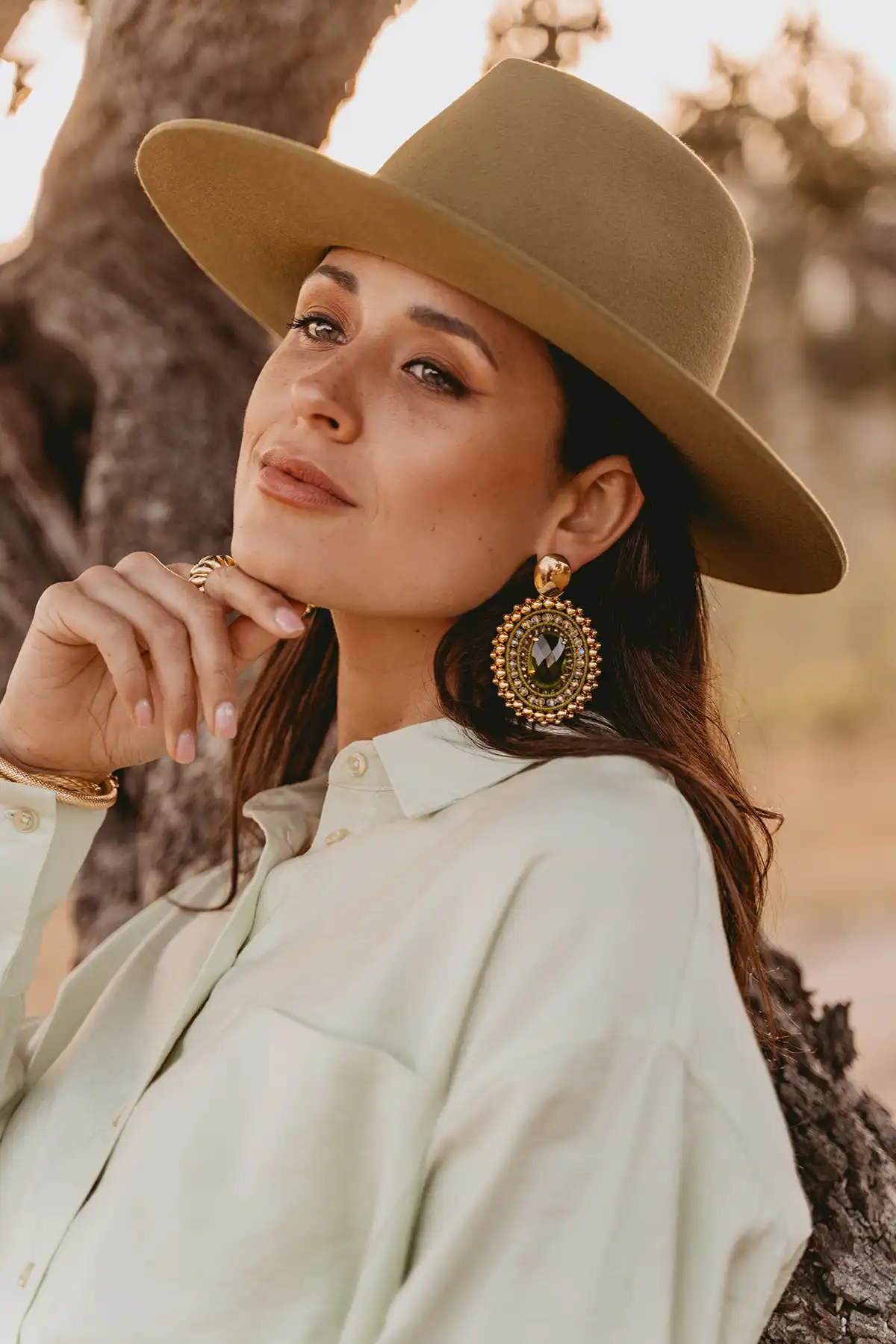 Lott. Gioielli Koele Groene Oorbellen Jamie Filled Oval 3 Ringen Met Steen L