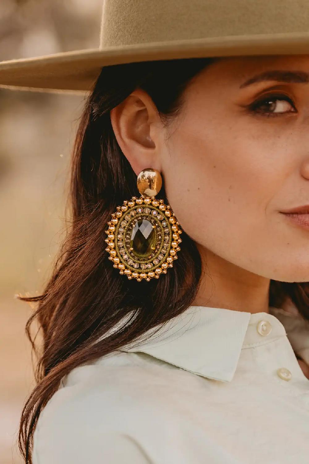 lott. gioielli Koele Groene Oorbellen Jamie Filled Oval 3 Ringen met Steen L