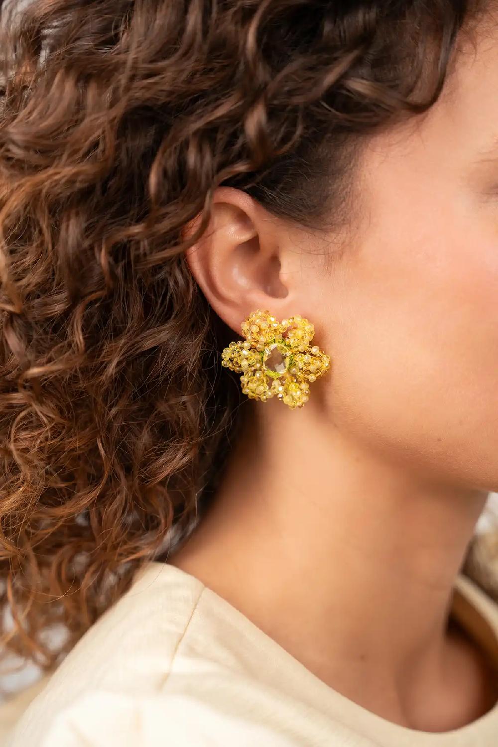 Lott. Gioielli Lemon/Green Oorbellen Daphne Flower Full Leaves M