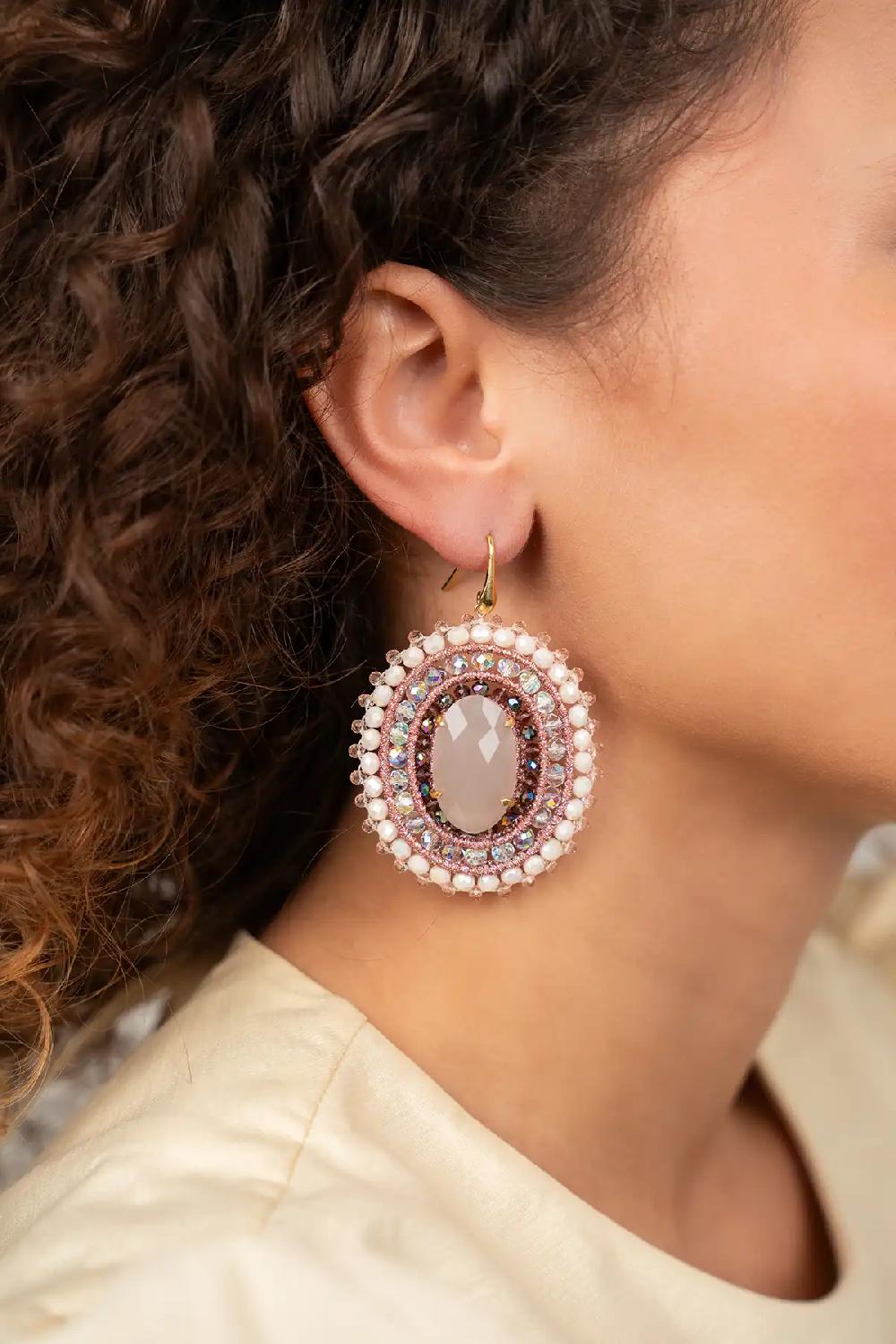 Lott. Gioielli Light Pink Mix Oorbellen Jamie Filled Oval 3 Rings With Stone