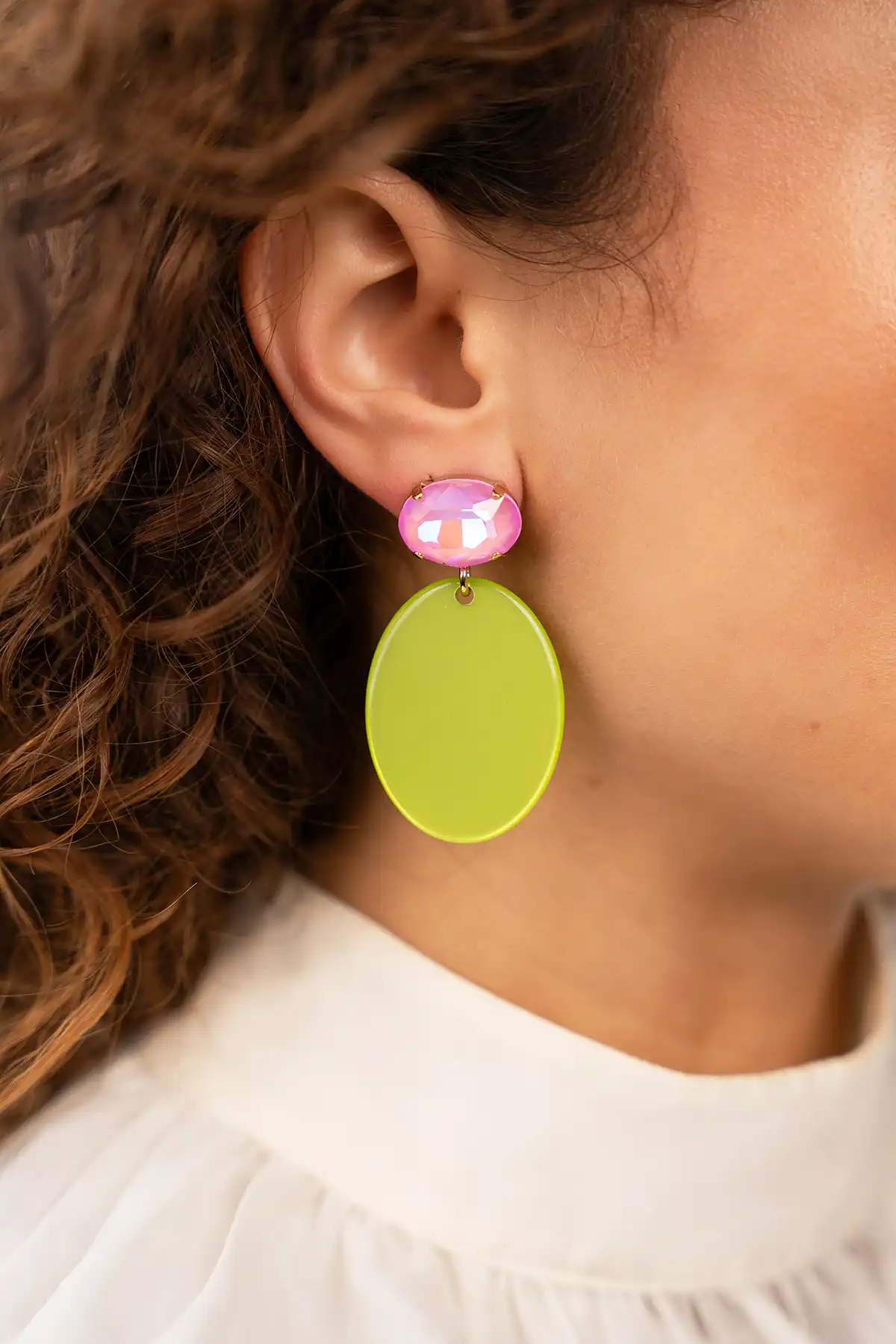 Lott. Gioielli Lime Oorbellen Celia Ovaal S Strass Roze