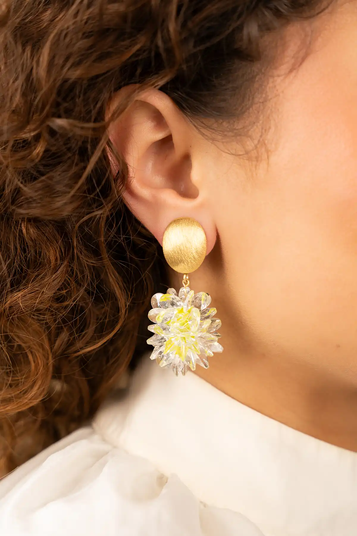 Lott. Gioielli Lime Oorbellen Thick Oval Crystal Sequins Sam Clip