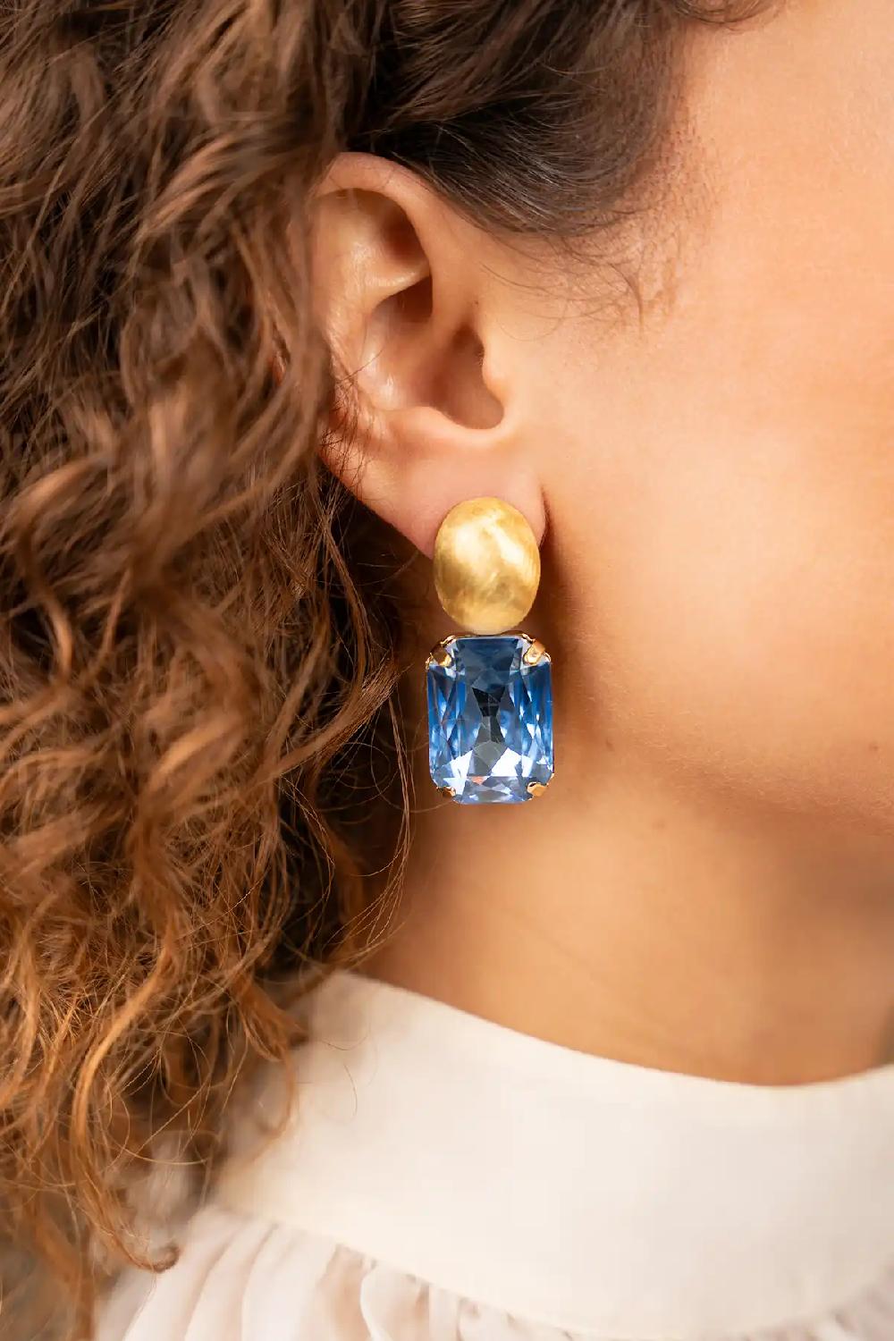 Lott. Gioielli Blauwe Oorbellen Strass Rechthoek L