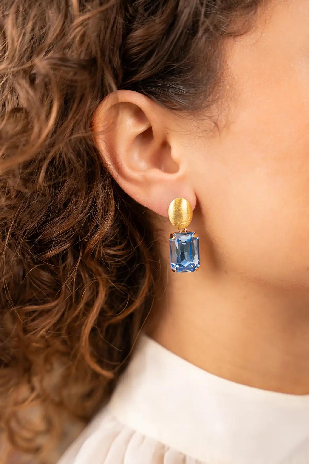 Lott. Gioielli Blauwe Oorbellen Strass Rechthoek M