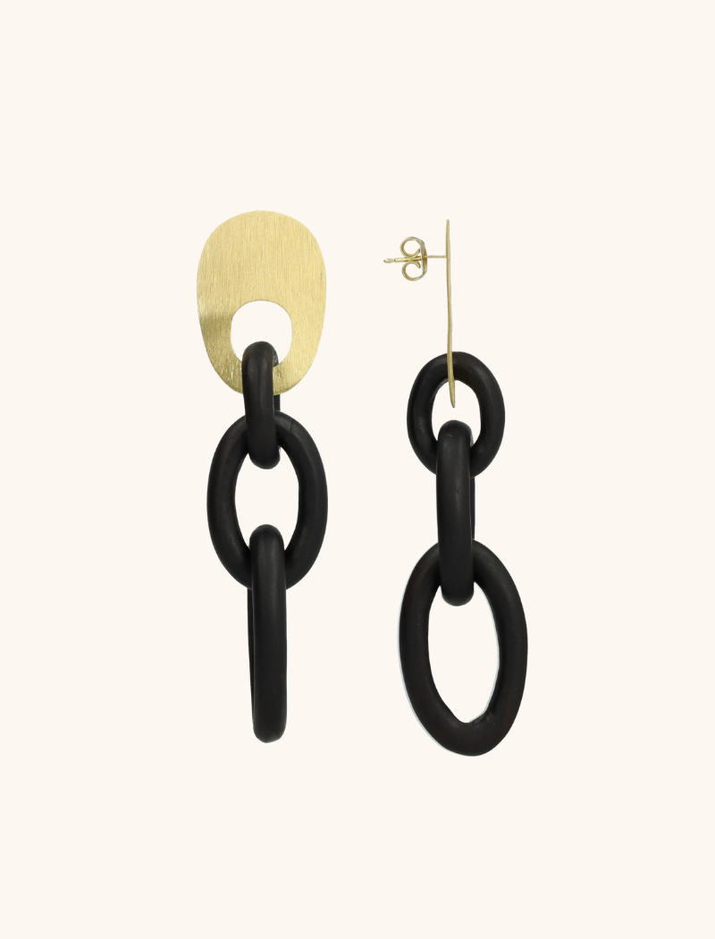 lott. gioielli Bruine oorbellen Triple Chain hout