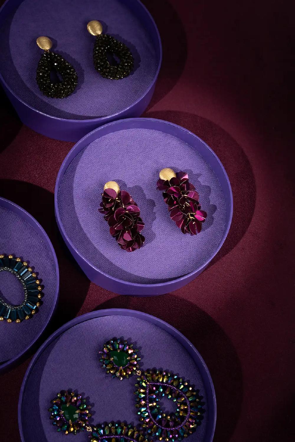 Lott. Gioielli Dark Violet Sequin Oorbellen Snake M