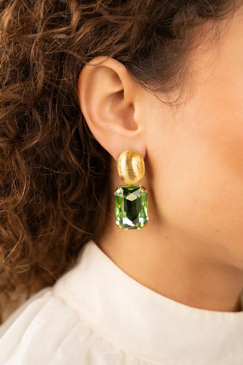 Lott. Gioielli Groene Oorbellen Strass Rechthoek L