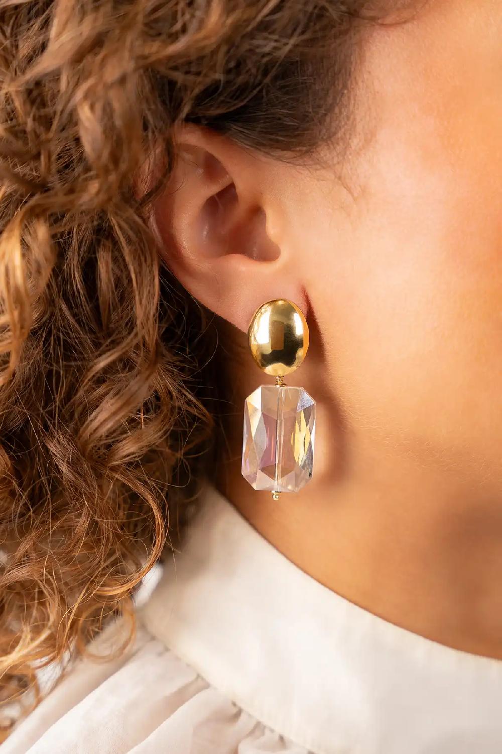 Lott. Gioielli Kristal Roze Oorbellen Rechthoek M