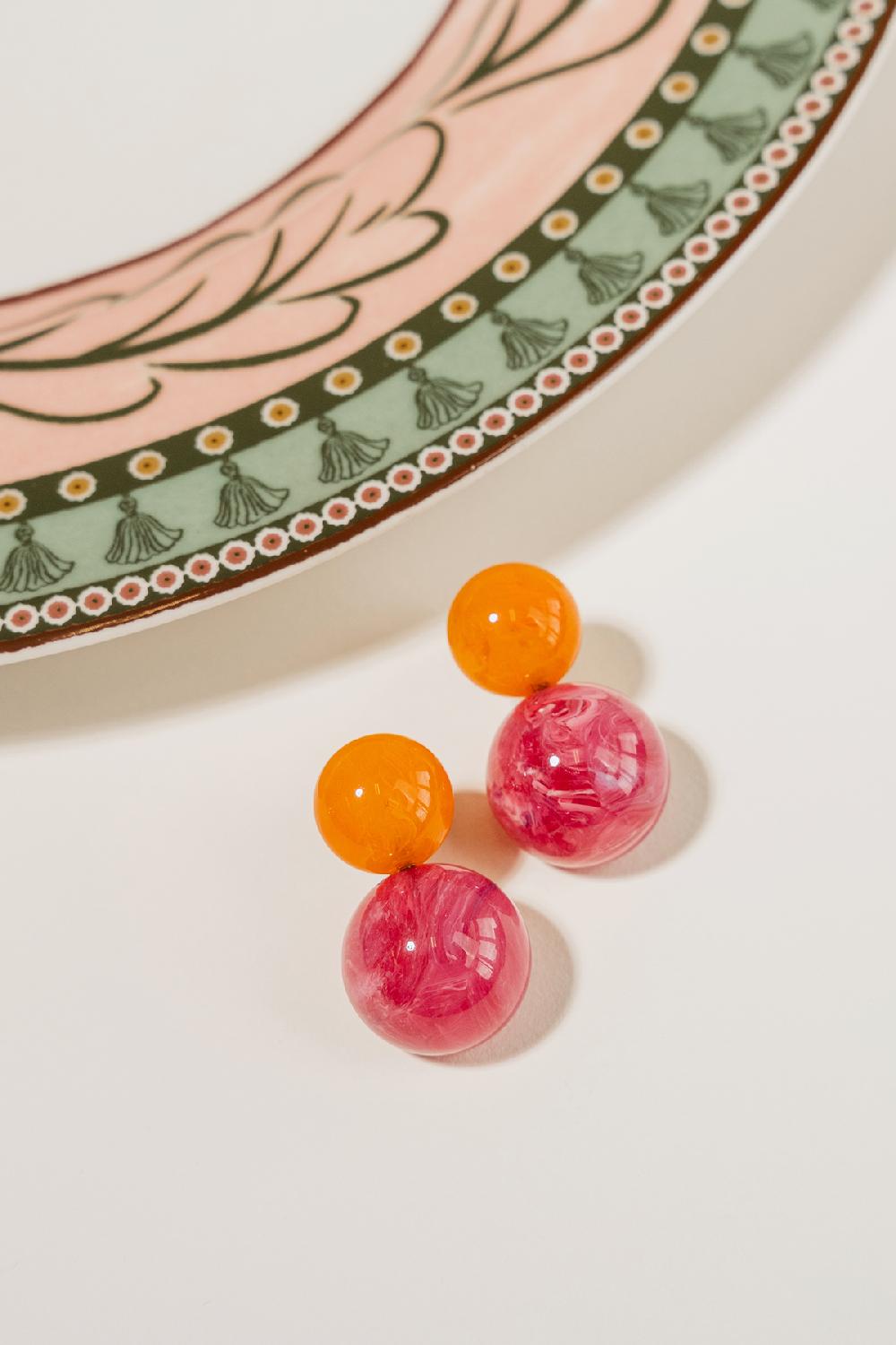 Lott. Gioielli Oranje Fuchsia Oorbellen Dubbel Rond