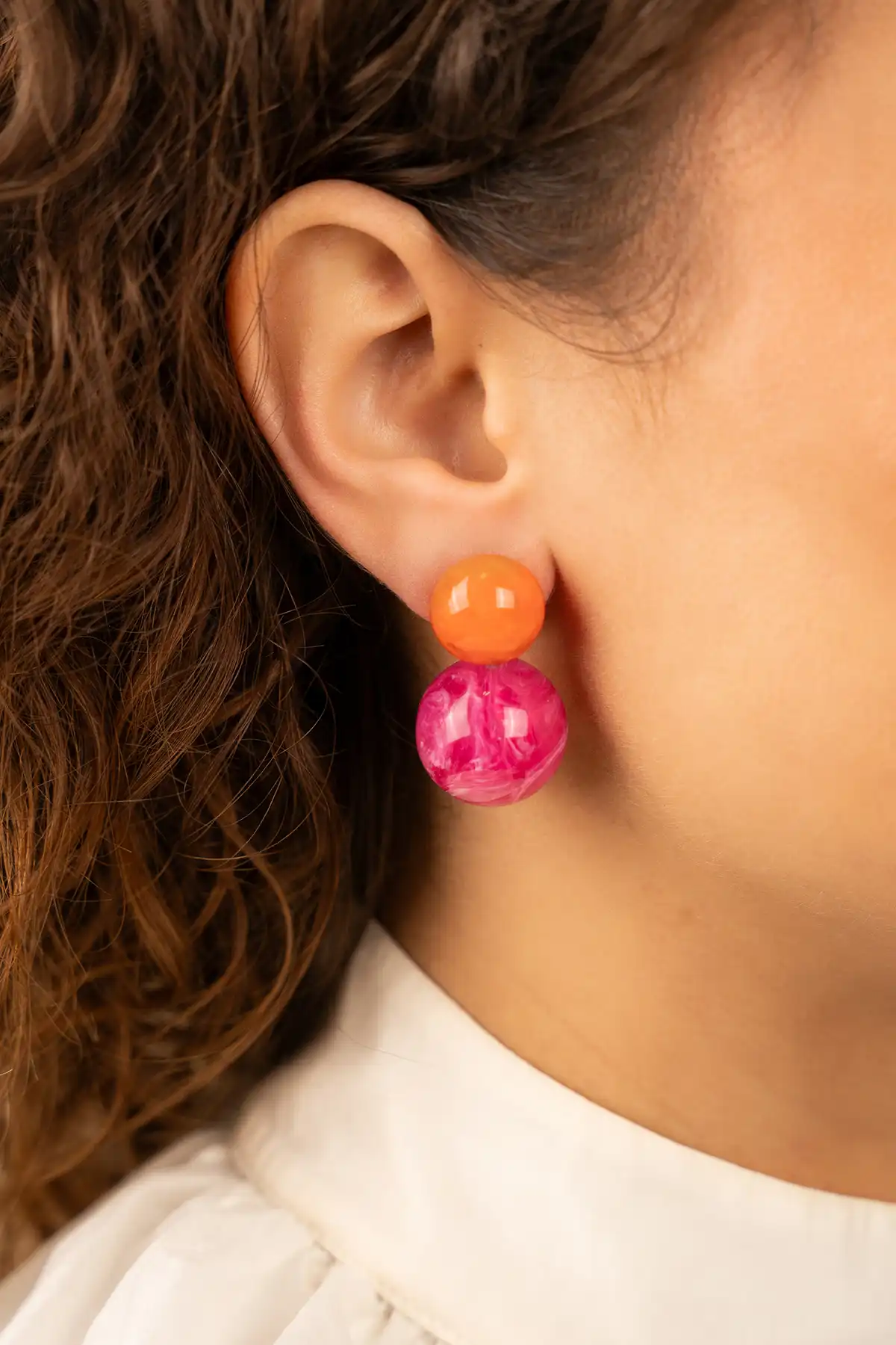 Lott. Gioielli Oranje Fuchsia Oorbellen Dubbel Rond