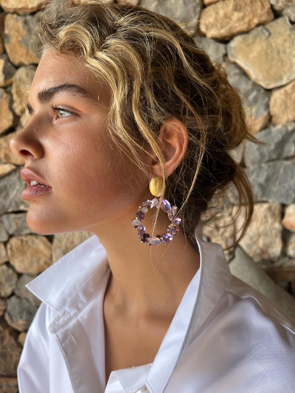 Lott. Gioielli Paarse Oorbellen Strass Lynn Rond