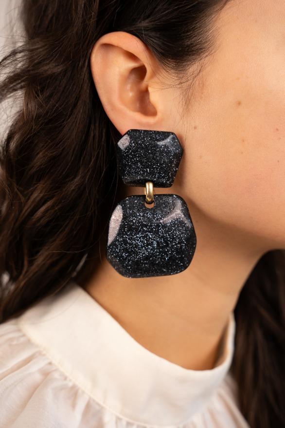 Lott. Gioielli Zwarte Glitter Oorbellen Lyra Double