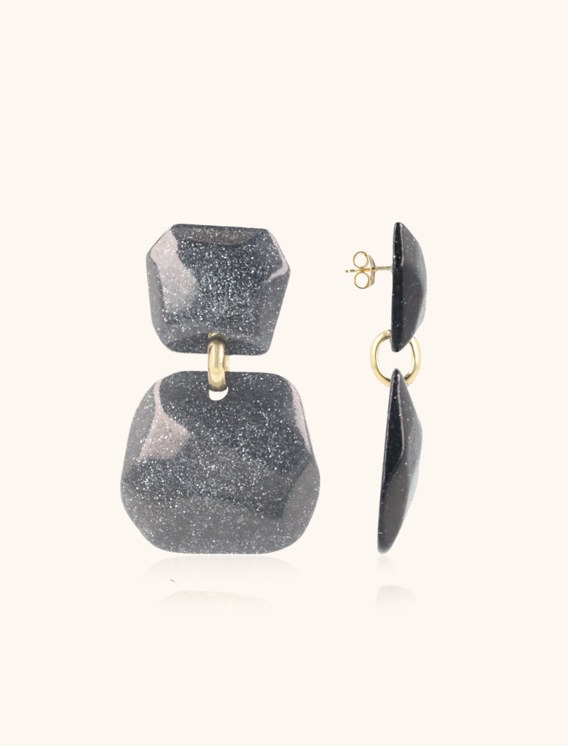 Lott. Gioielli Zwarte Glitter Oorbellen Lyra Double