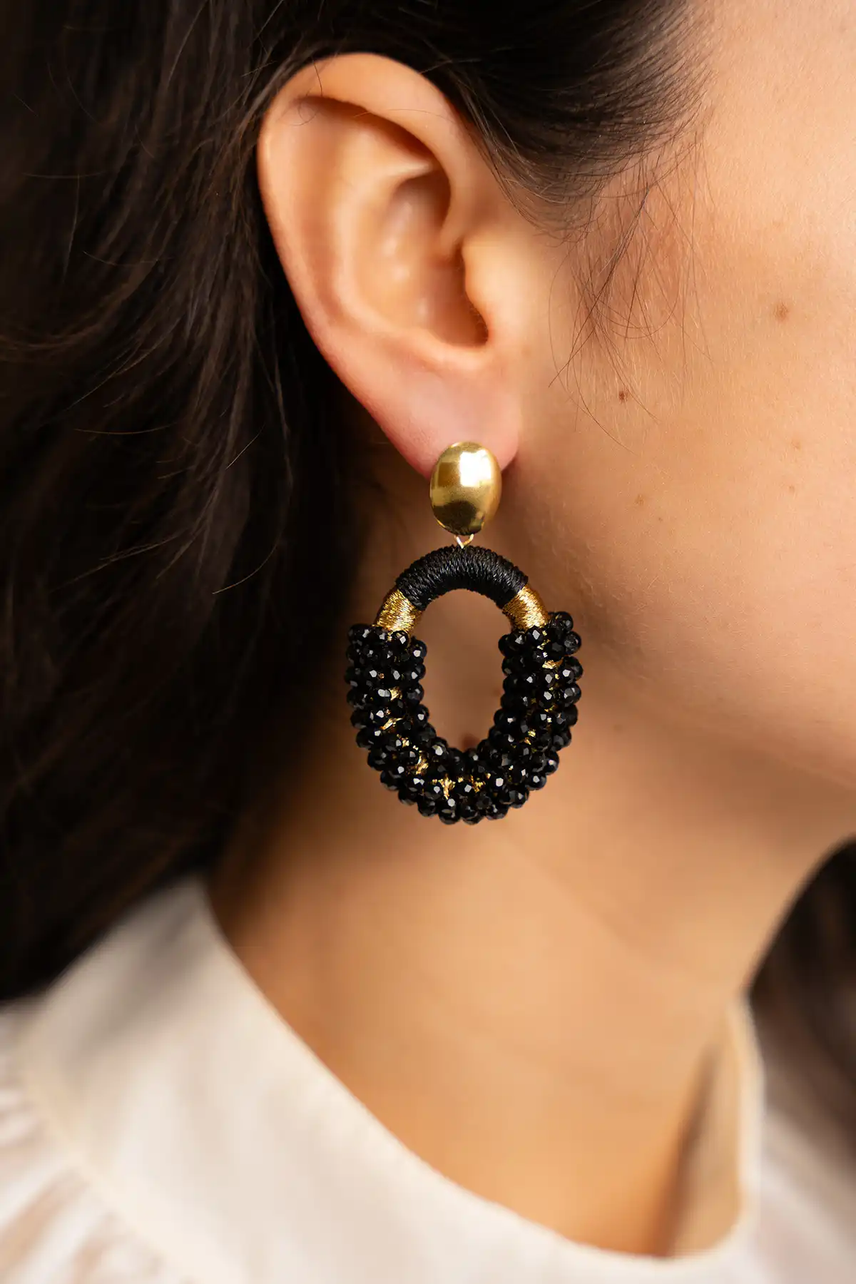 Lott. Gioielli Zwarte Oorbellen Combi Ovaal M