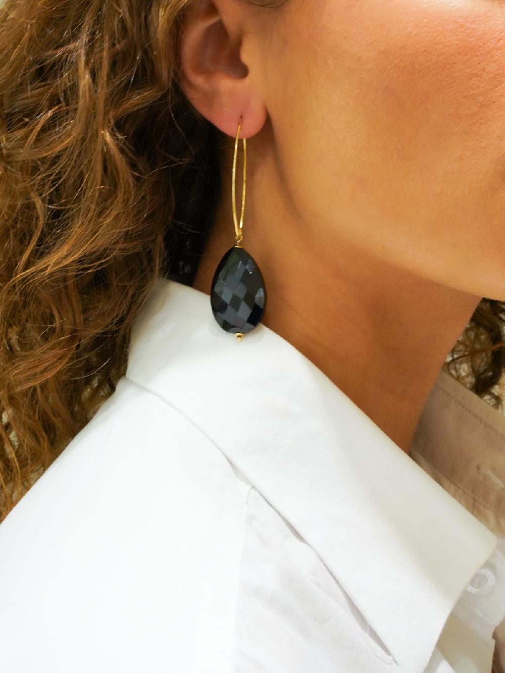 Lott. Gioielli Zwarte Oorbellen Nore Quartz Drop L